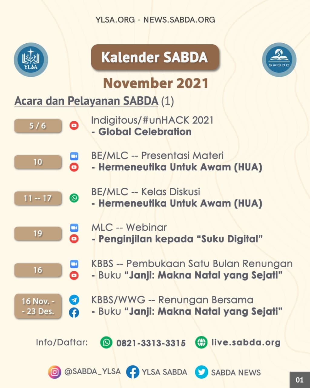 Kalender Event/Training YLSA selama November 2021.