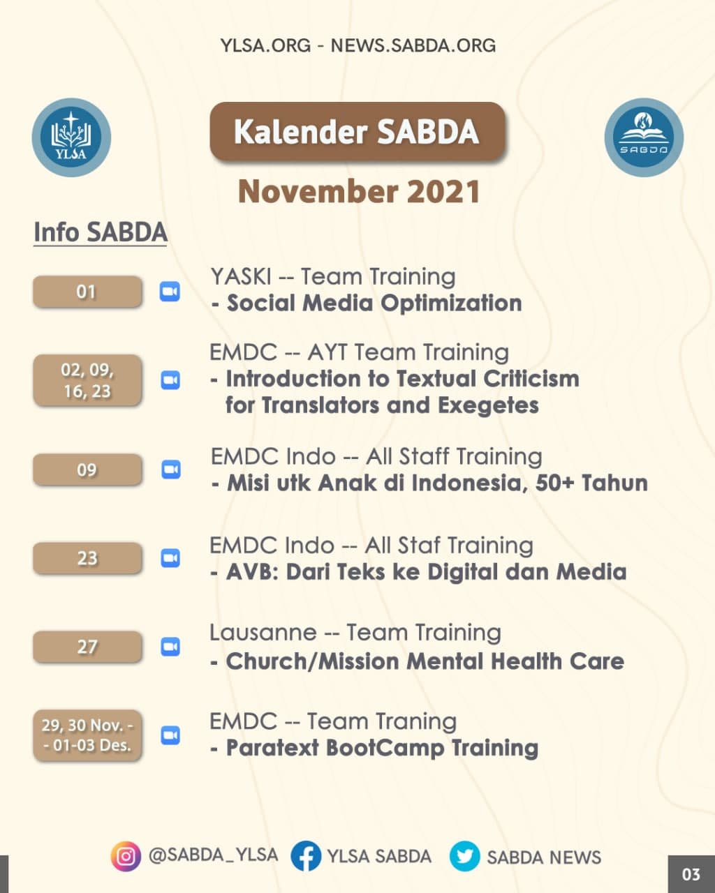 Kalender Info SABDA selama November 2021.