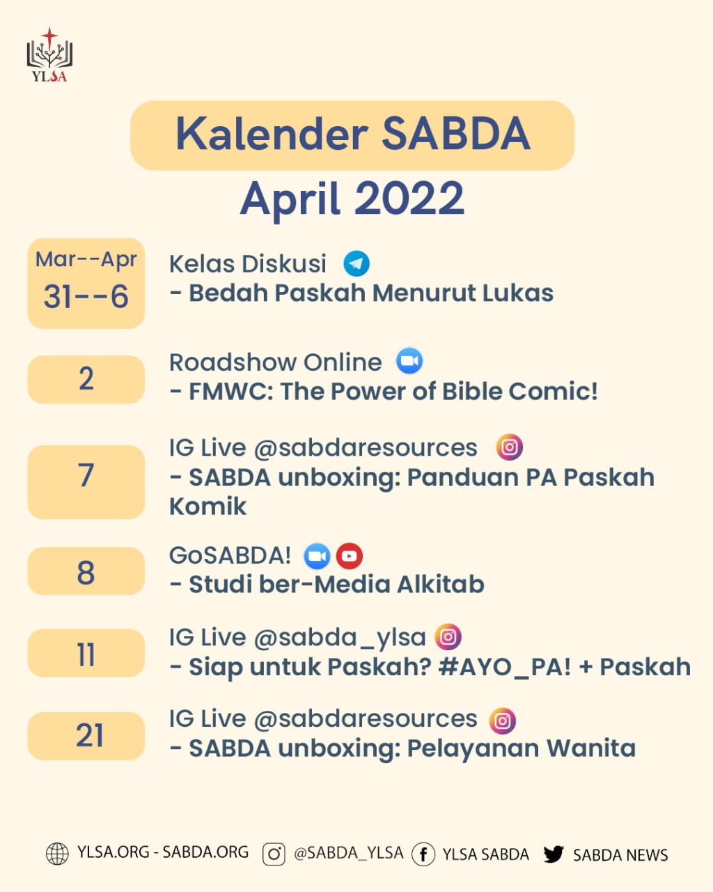 Kalender YLSA April 2022