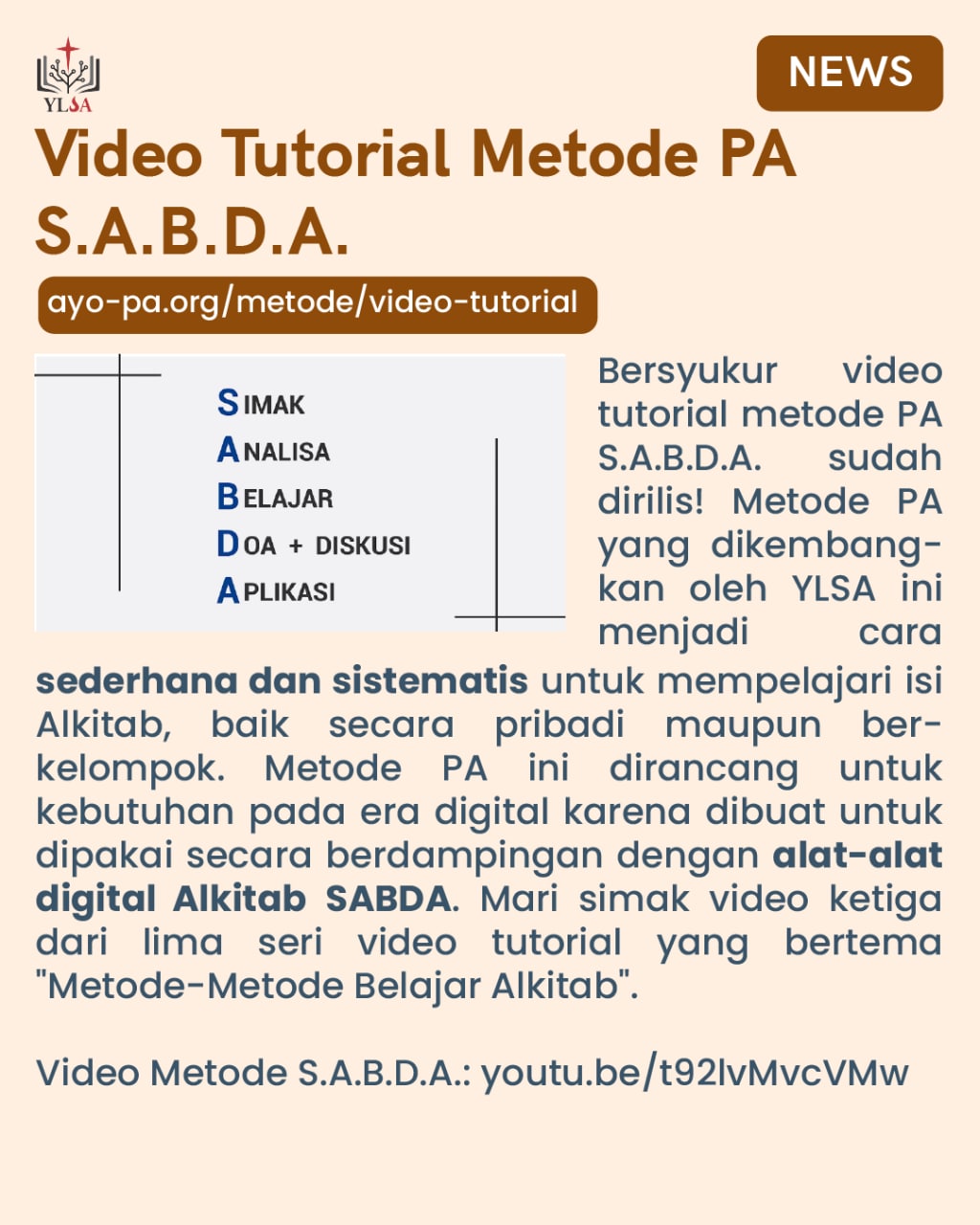 Video tutorial metode PA S.A.B.D.A. sudah rilis!