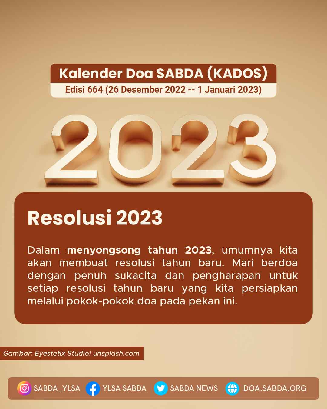 Pokok Doa KADOS 26 Desember 2022 -- 1 Januari 2023