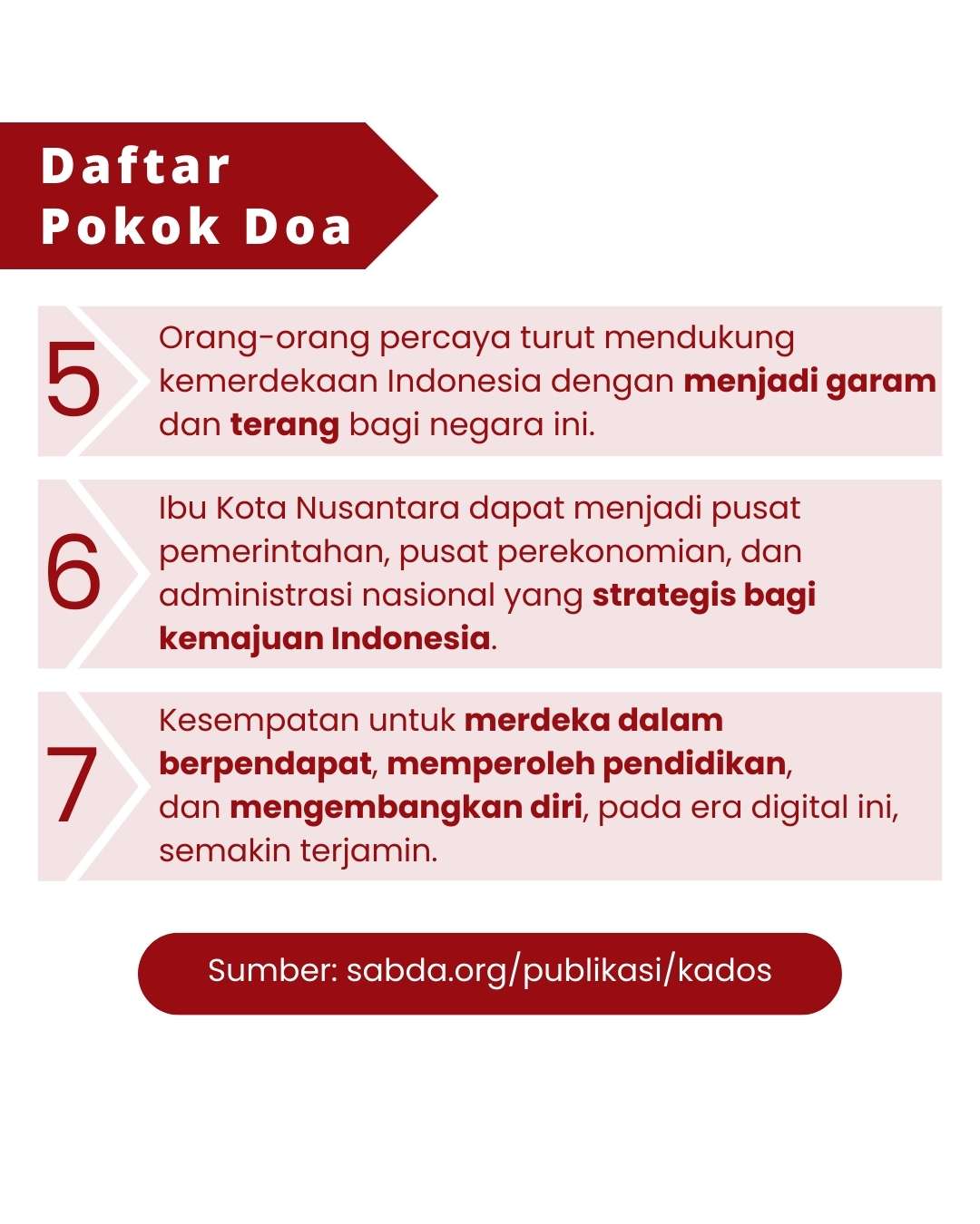 Pokok Doa KADOS 12 -- 18 Agustus 2024