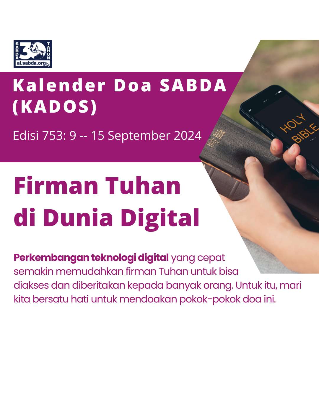 Pokok Doa KADOS 9 -- 15 September 2024