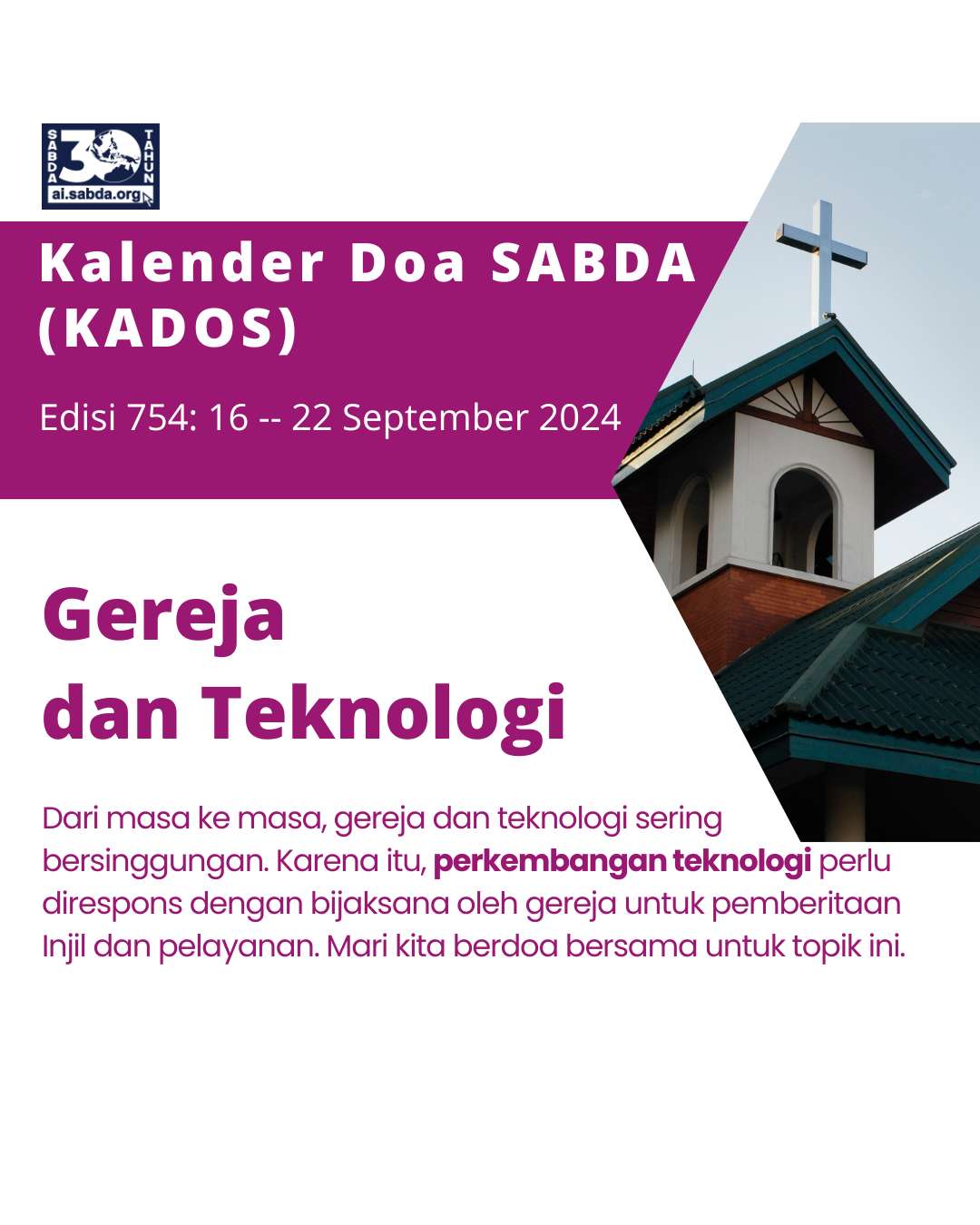 Pokok Doa KADOS 16 -- 22 September 2024