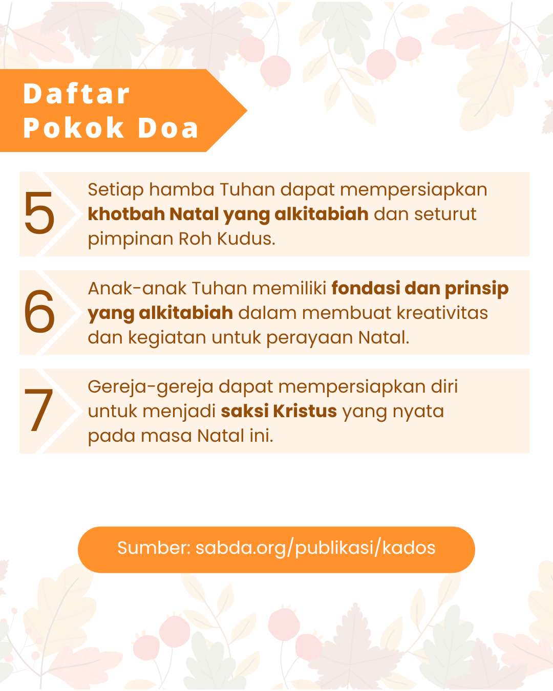 Pokok Doa KADOS 25 November -- 1 Desember 2024