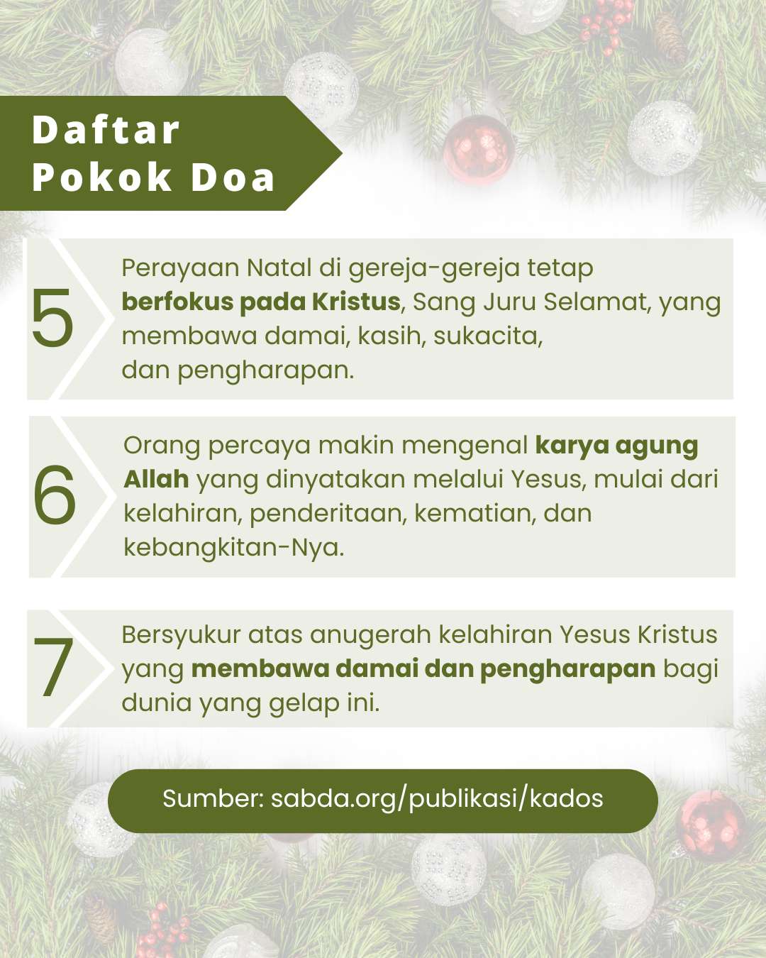 Pokok Doa KADOS 9 -- 15 Desember 2024