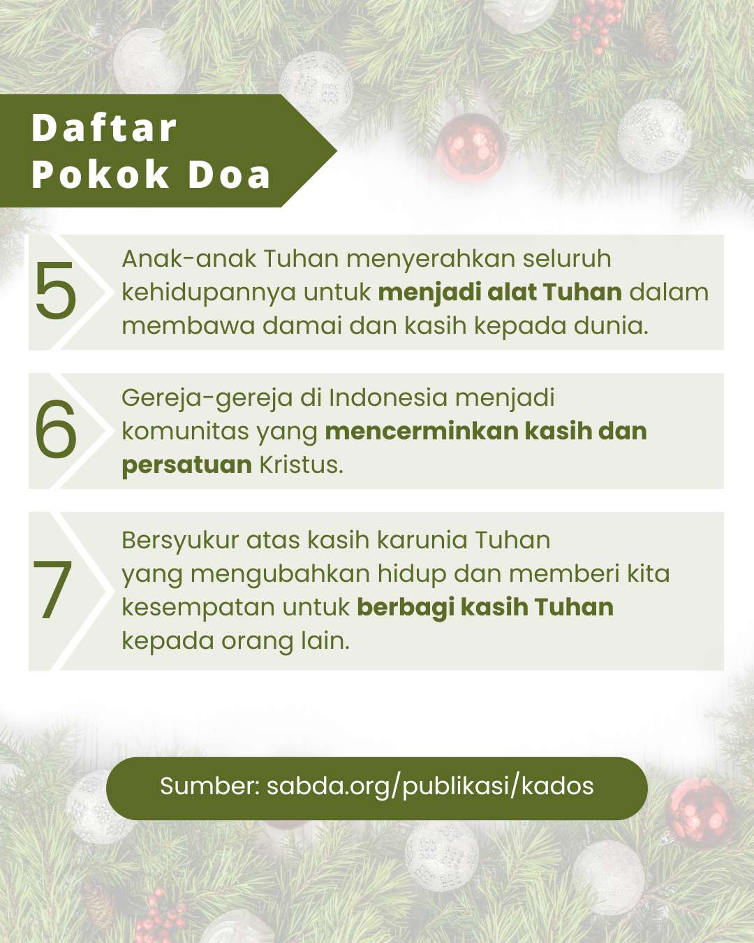 Pokok Doa KADOS 16 -- 22 Desember 2024