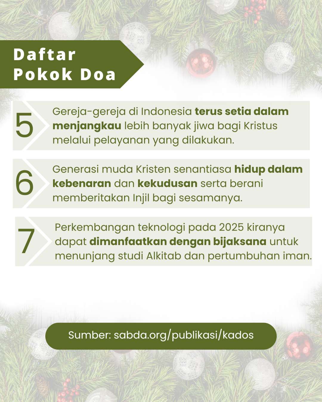 Pokok Doa KADOS 30 Desember 2024 -- 5 Januari 2025