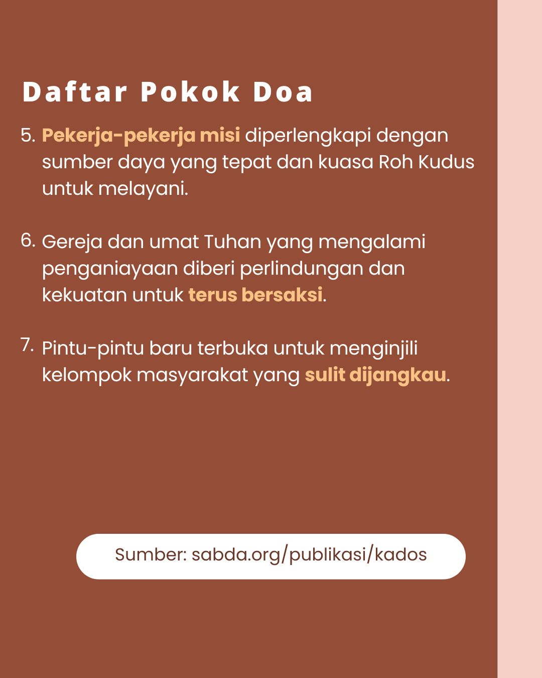 Pokok Doa KADOS 10 -- 16 Maret 2025