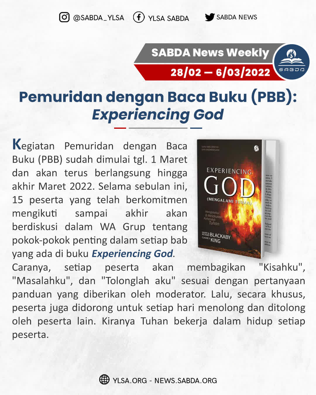 Pemuridan dengan Baca Buku (PBB) Experiencing GOD
