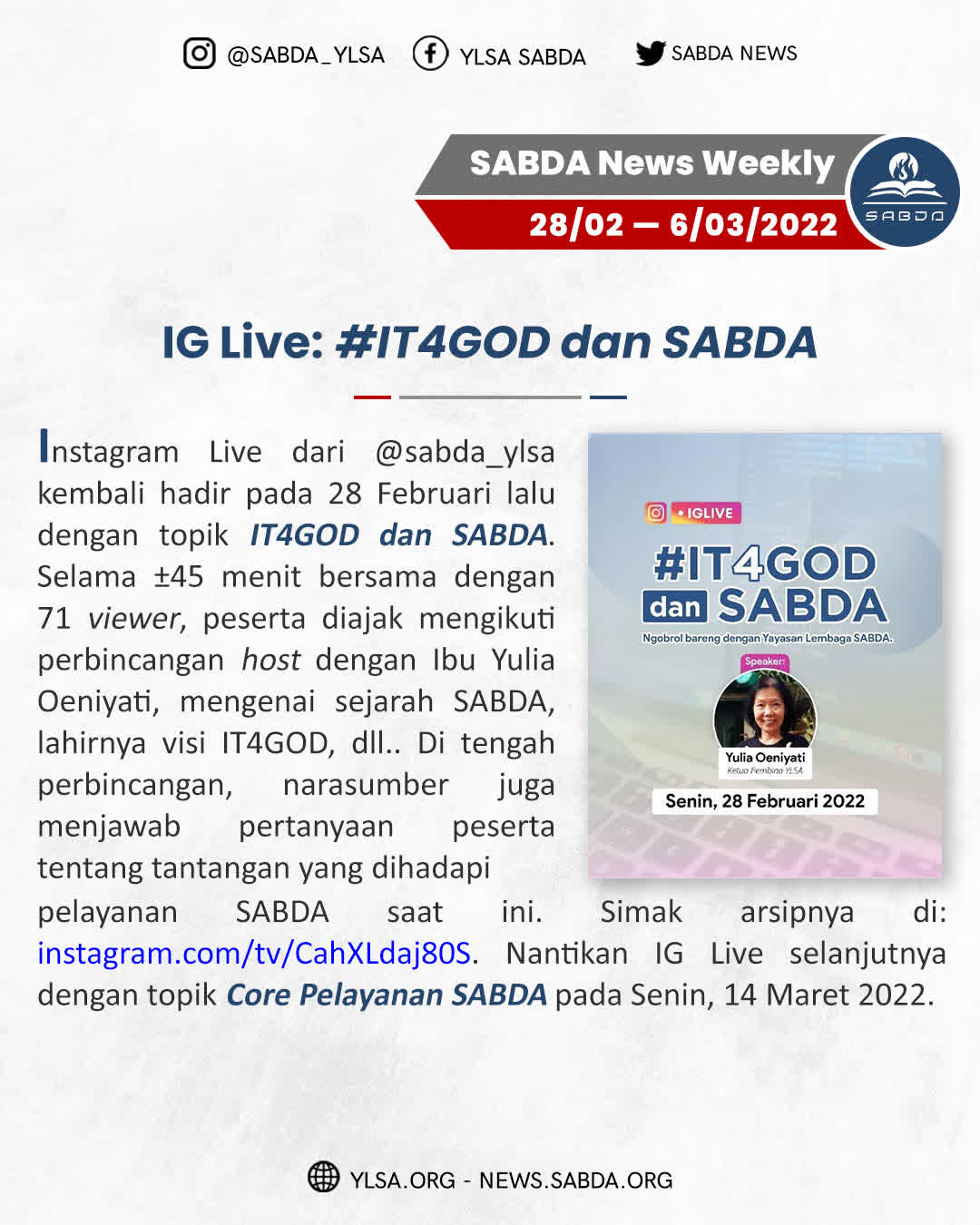 IG Live #IT4GOD & SABDA