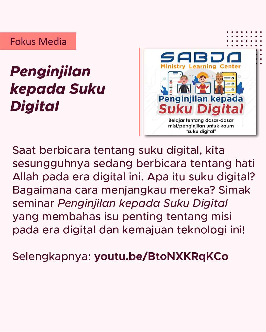 Seminar "Penginjilan kepada Suku Digital" membahas isu penting tentang misi pada era digital dan kemajuan teknologi ini!