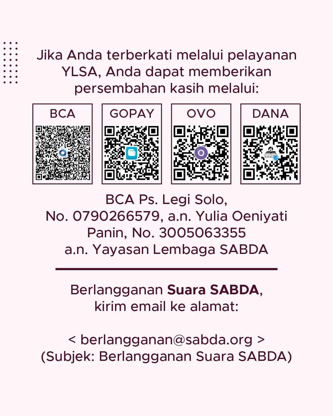 Persembahan Kasih dan Ajakan Berlangganan publikasi Suara SABDA