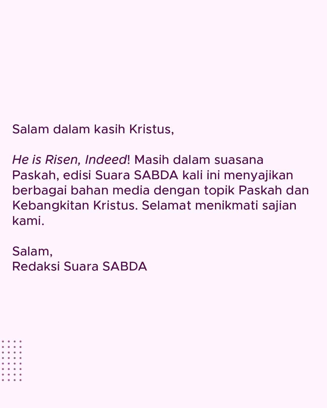 Pengantar Edisi Suara SABDA April edisi 2