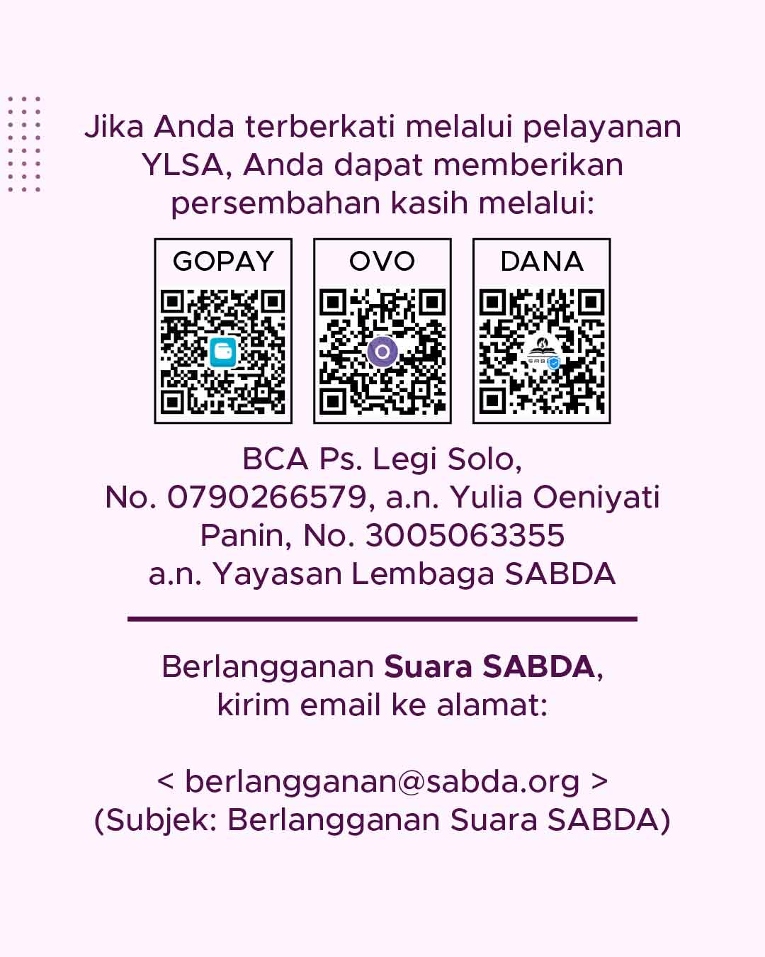 Persembahan Kasih dan Ajakan Berlangganan publikasi Suara SABDA