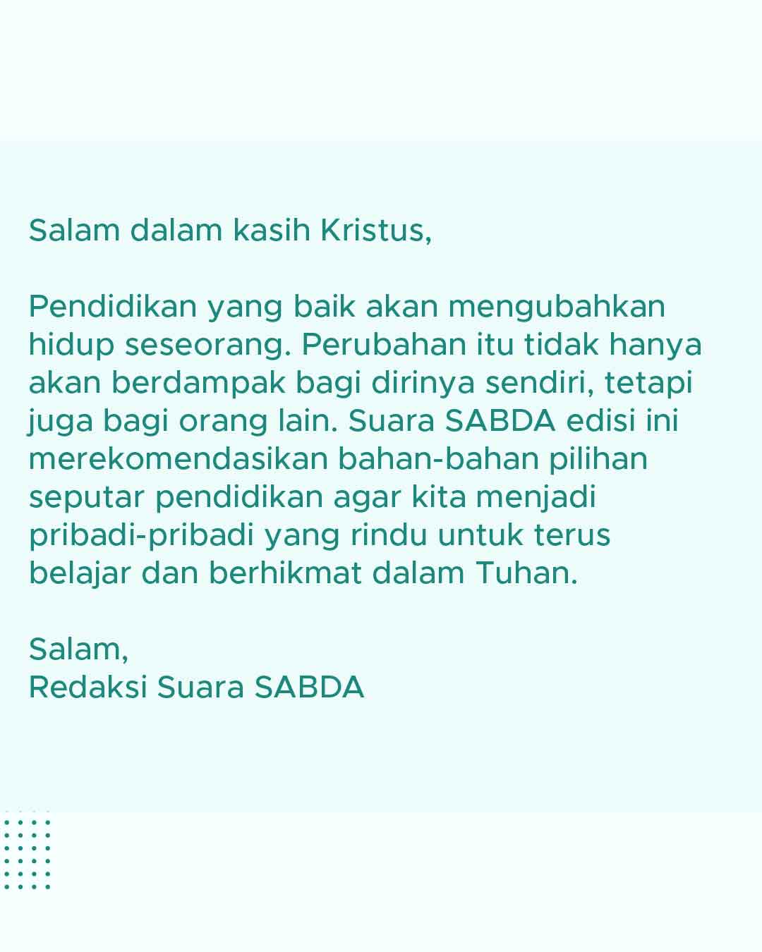 Pengantar Edisi Suara SABDA Mei edisi 1