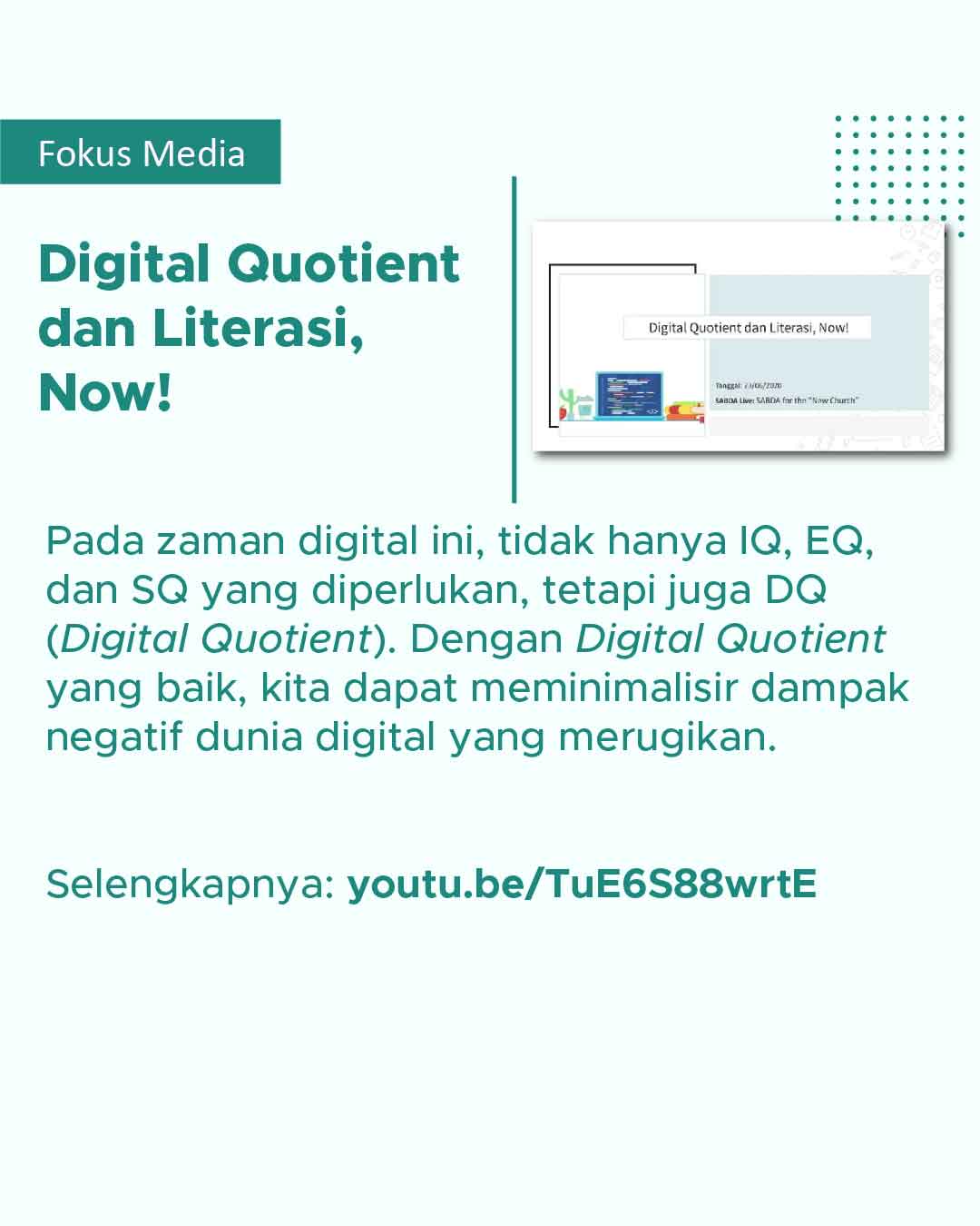 Video seminar tentang pentingnya DQ pada era digital.