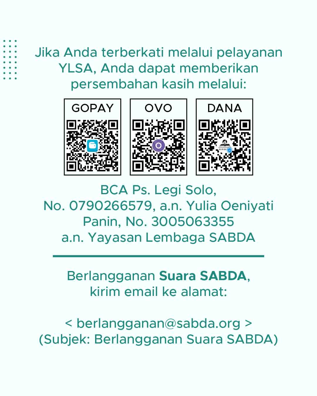 Persembahan Kasih dan Ajakan Berlangganan publikasi Suara SABDA