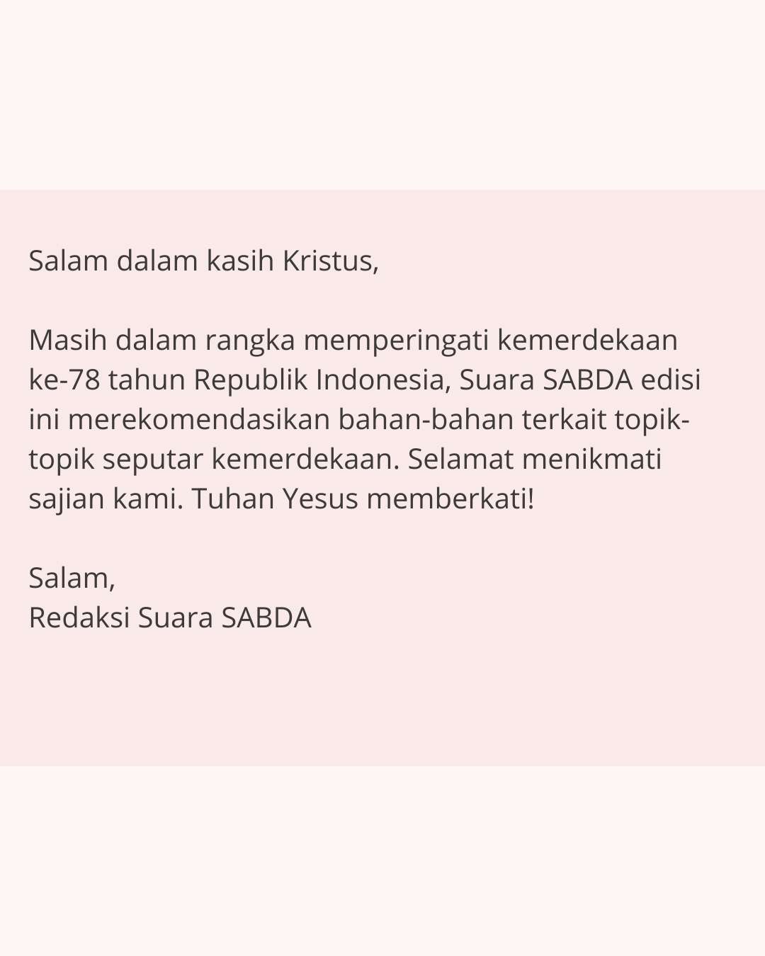 Pengantar Suara SABDA edisi Agustus 2.