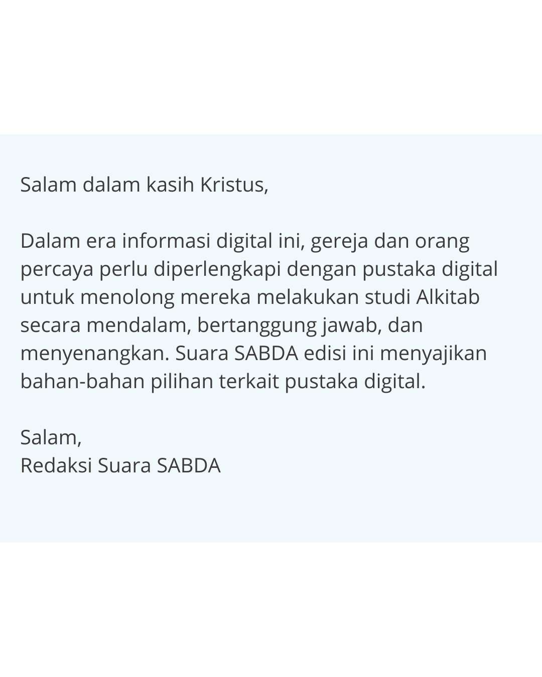 Pengantar Suara SABDA September edisi 2