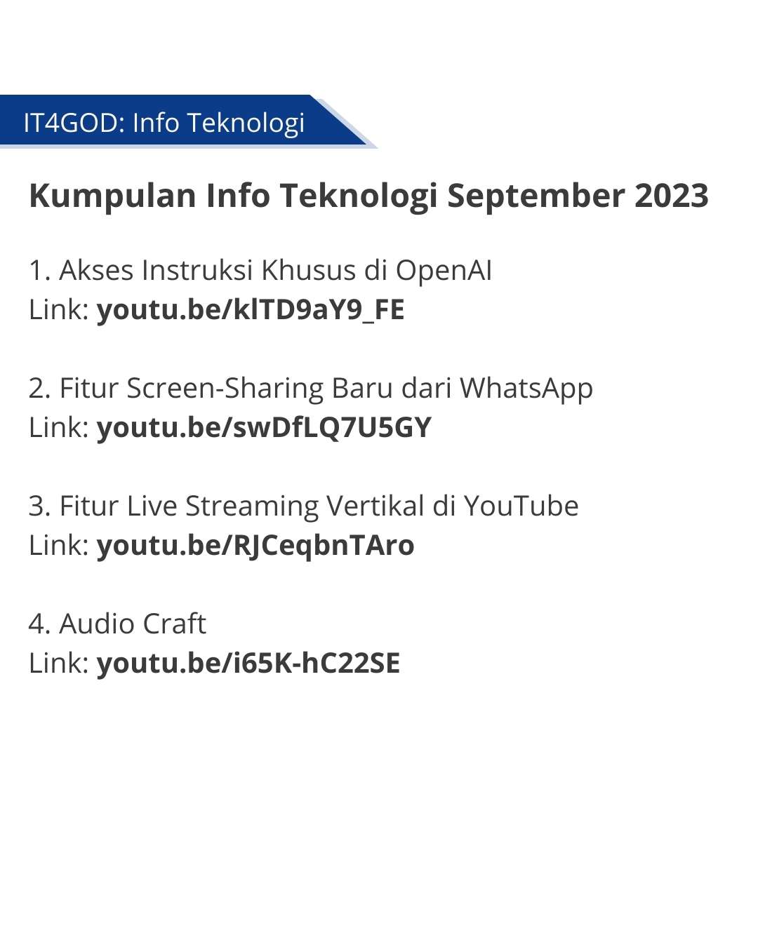 Kumpulan Info teknologi Apps4GOD September 2023.