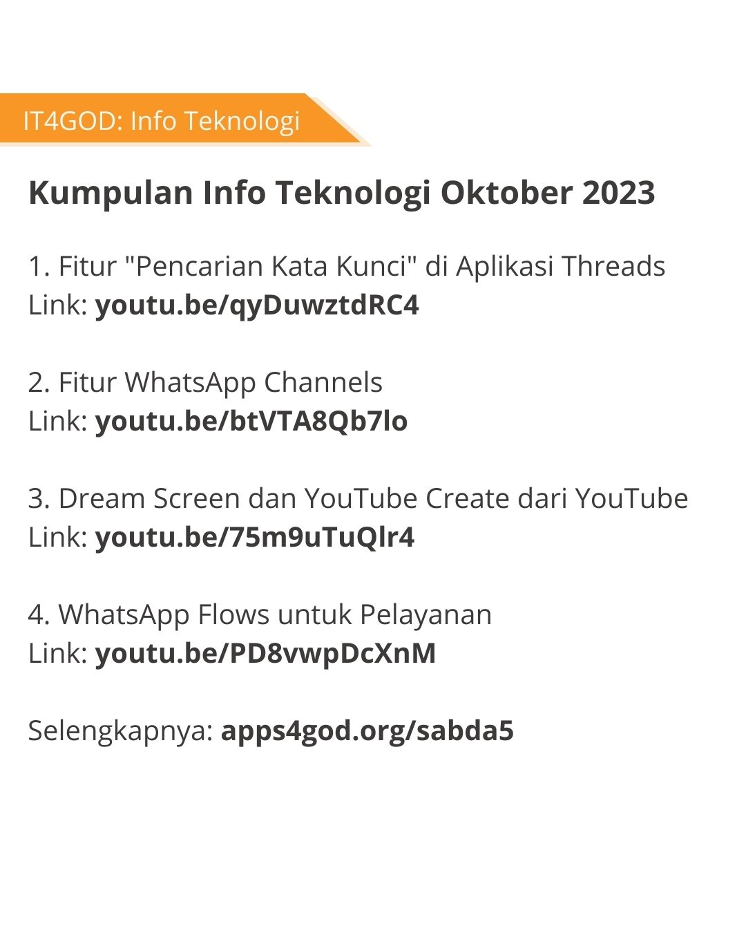 Kumpulan info teknologi Apps4GOD Oktober 2023.