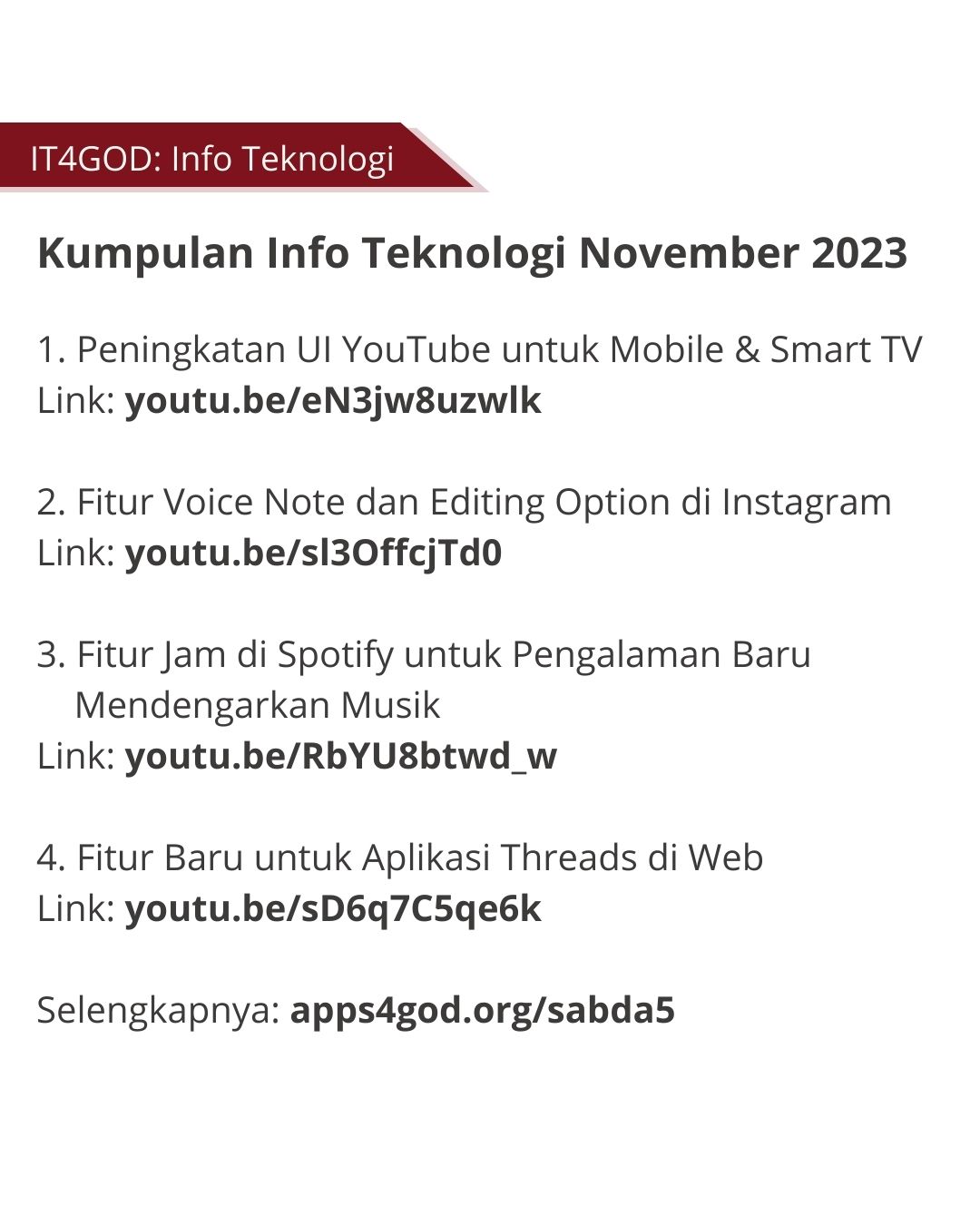 Kumpulan info teknologi Apps4GOD dari November 2023.