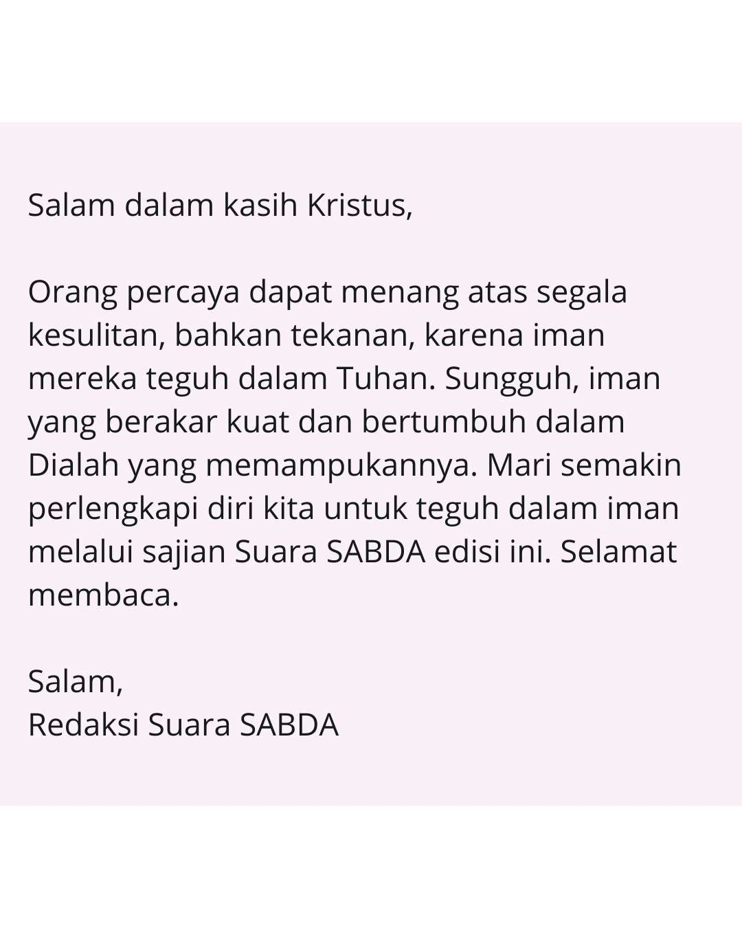 Pengantar Suara SABDA Juni edisi 1.