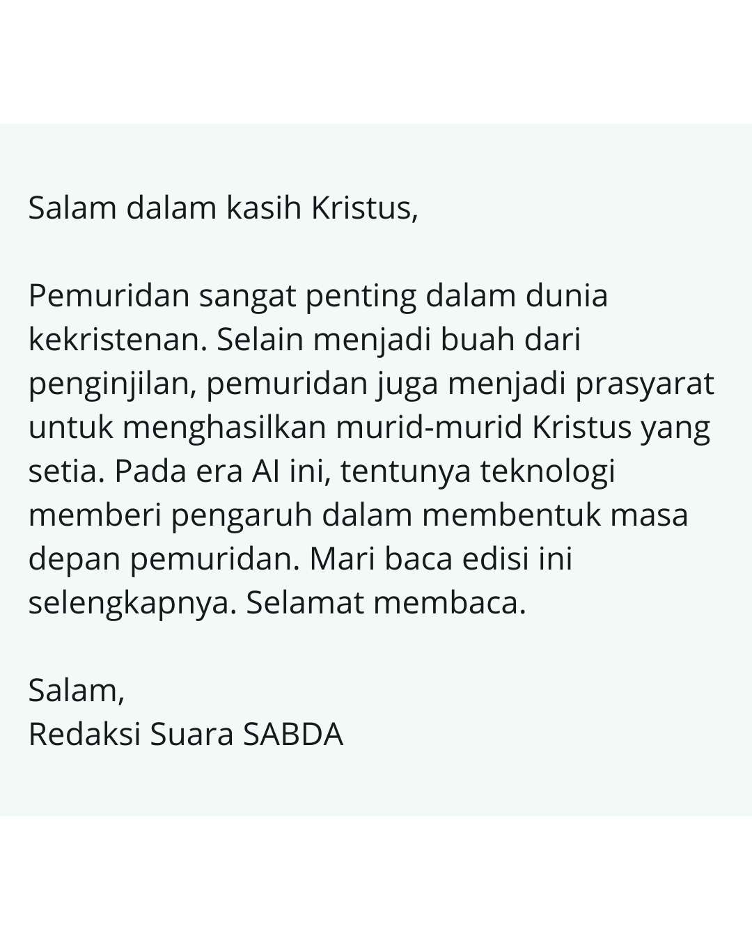 Pengantar Suara SABDA Juli edisi 2.