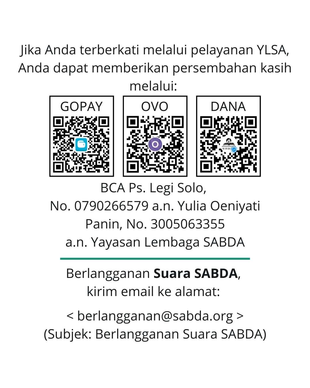 Persembahan kasih dan ajakan berlangganan publikasi Suara SABDA.