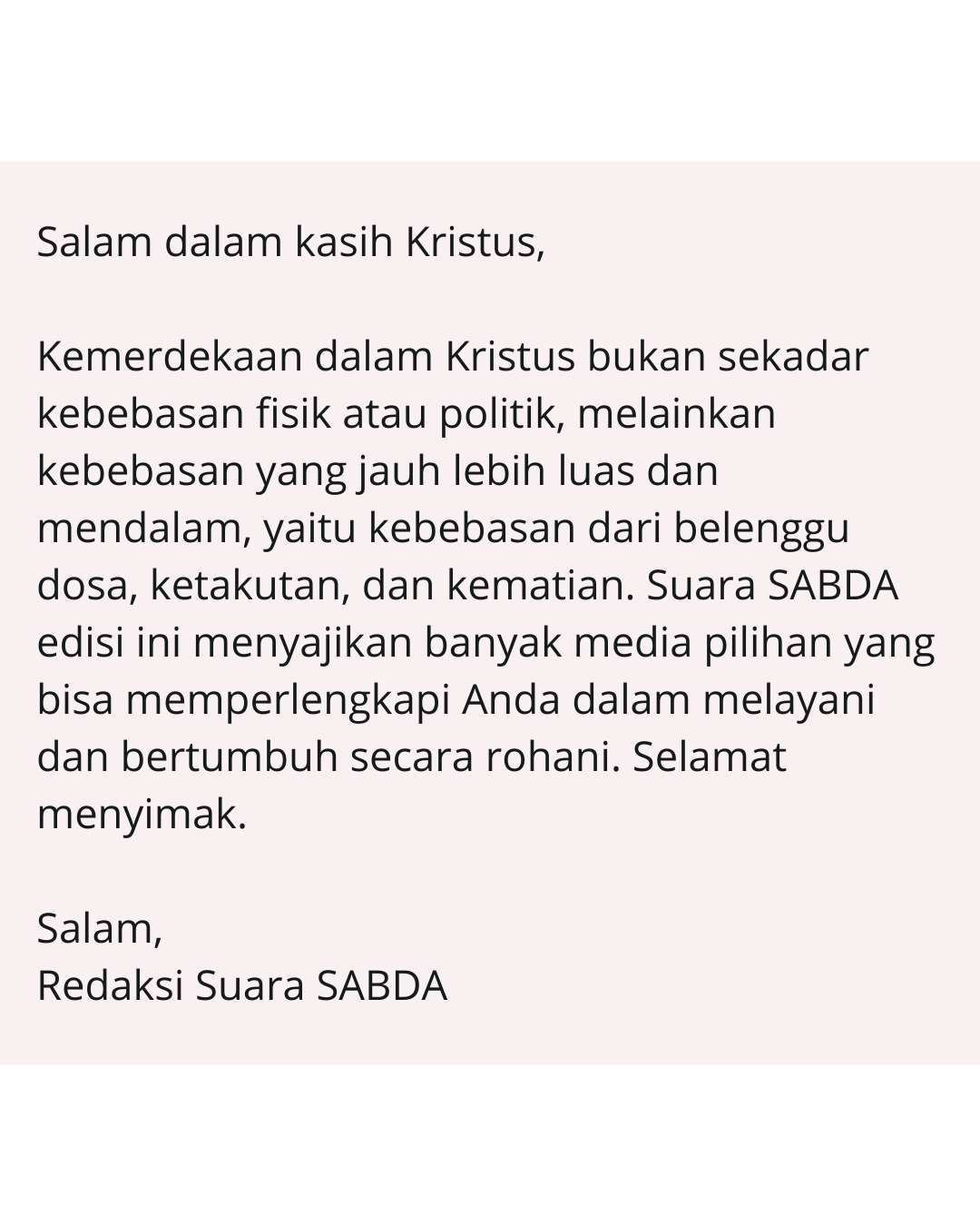 Pengantar Suara SABDA Agustus edisi 2.