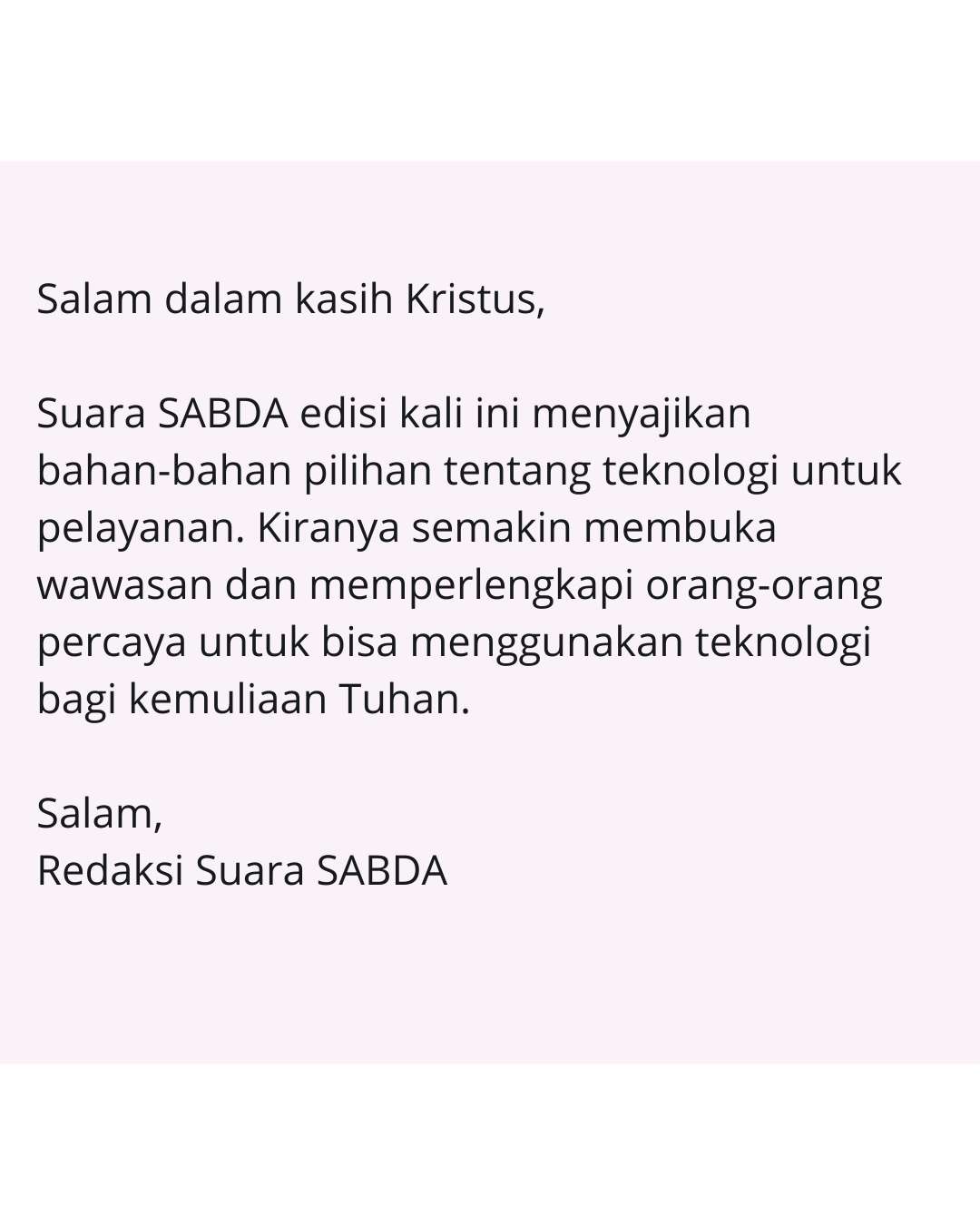 Pengantar Suara SABDA September edisi 1.