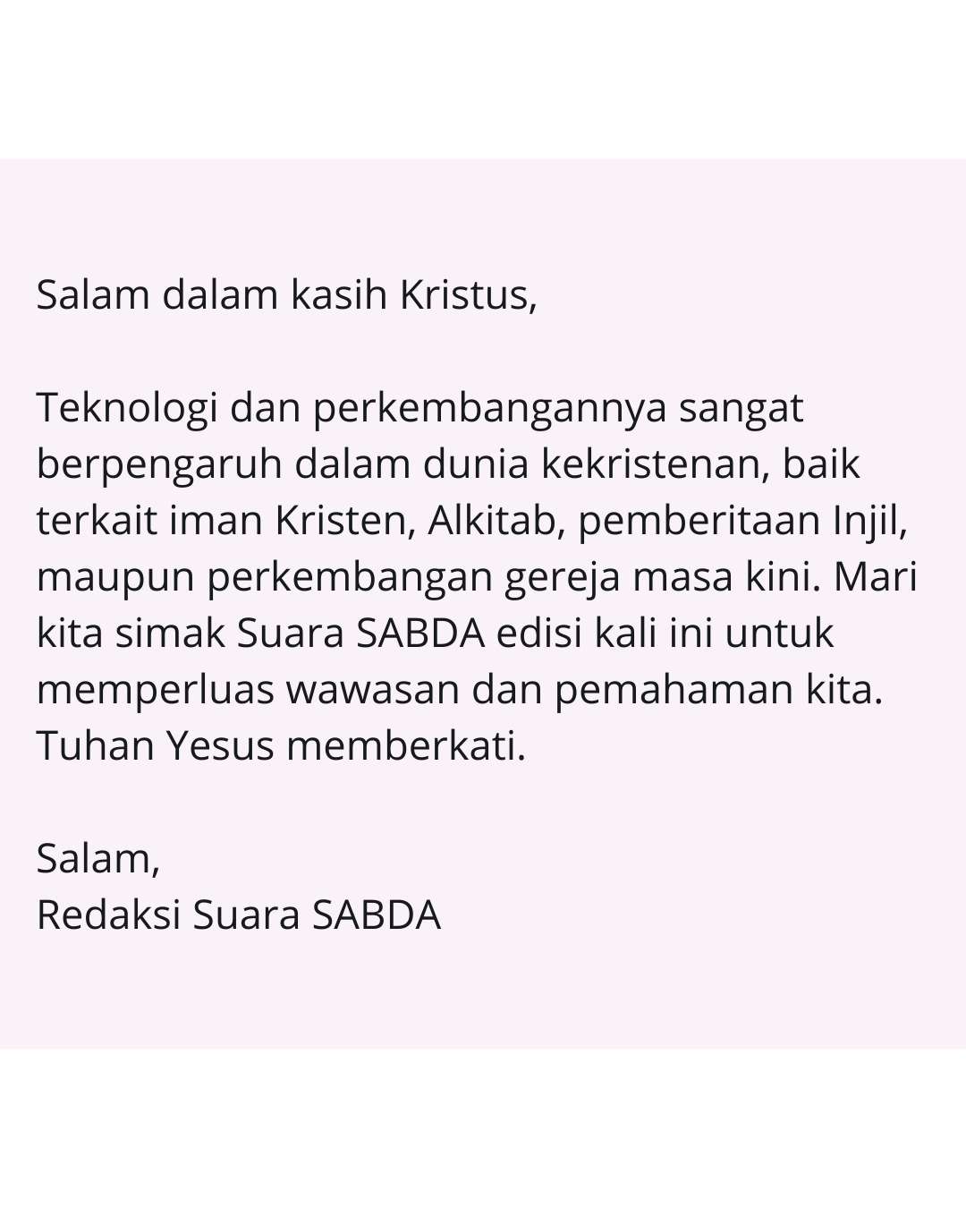 Pengantar Suara SABDA September edisi 2.