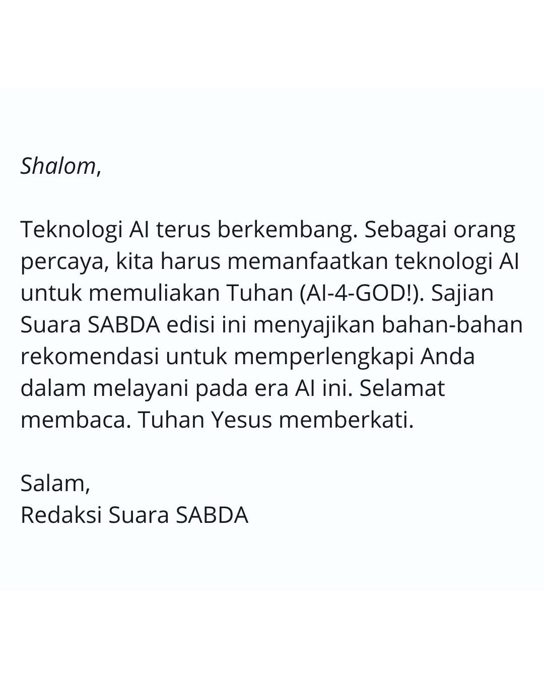 Pengantar Suara SABDA Oktober edisi 1.