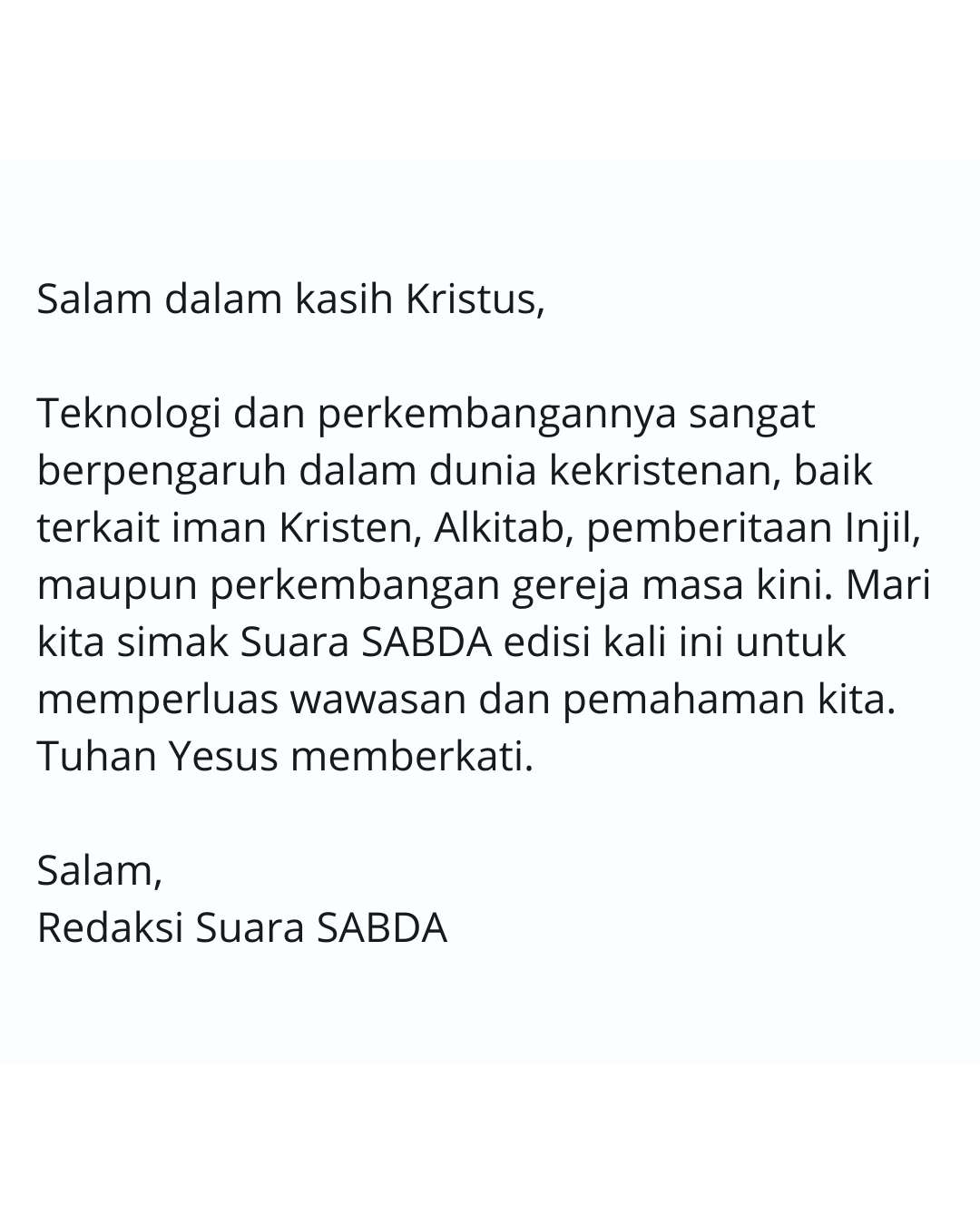 Pengantar Suara SABDA Oktober edisi 2.