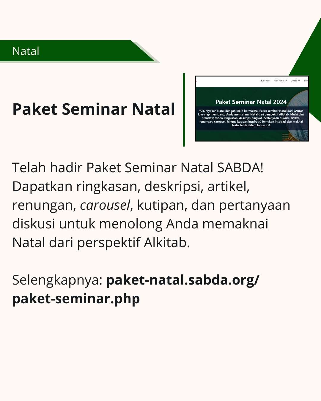 Jadikan Natalmu makin istimewa dengan Paket Seminar Natal SABDA.