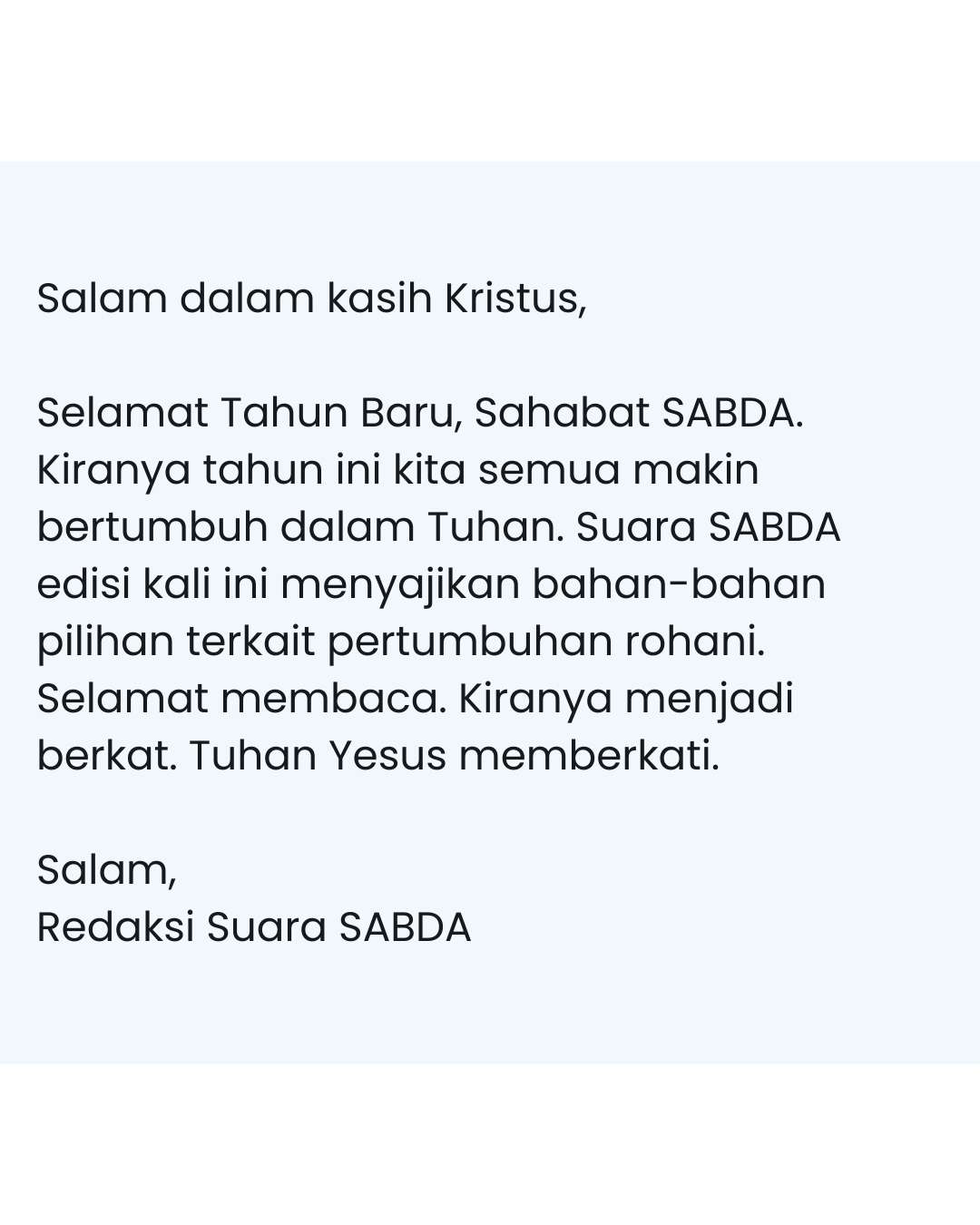 Pengantar Suara SABDA Januari edisi 1.