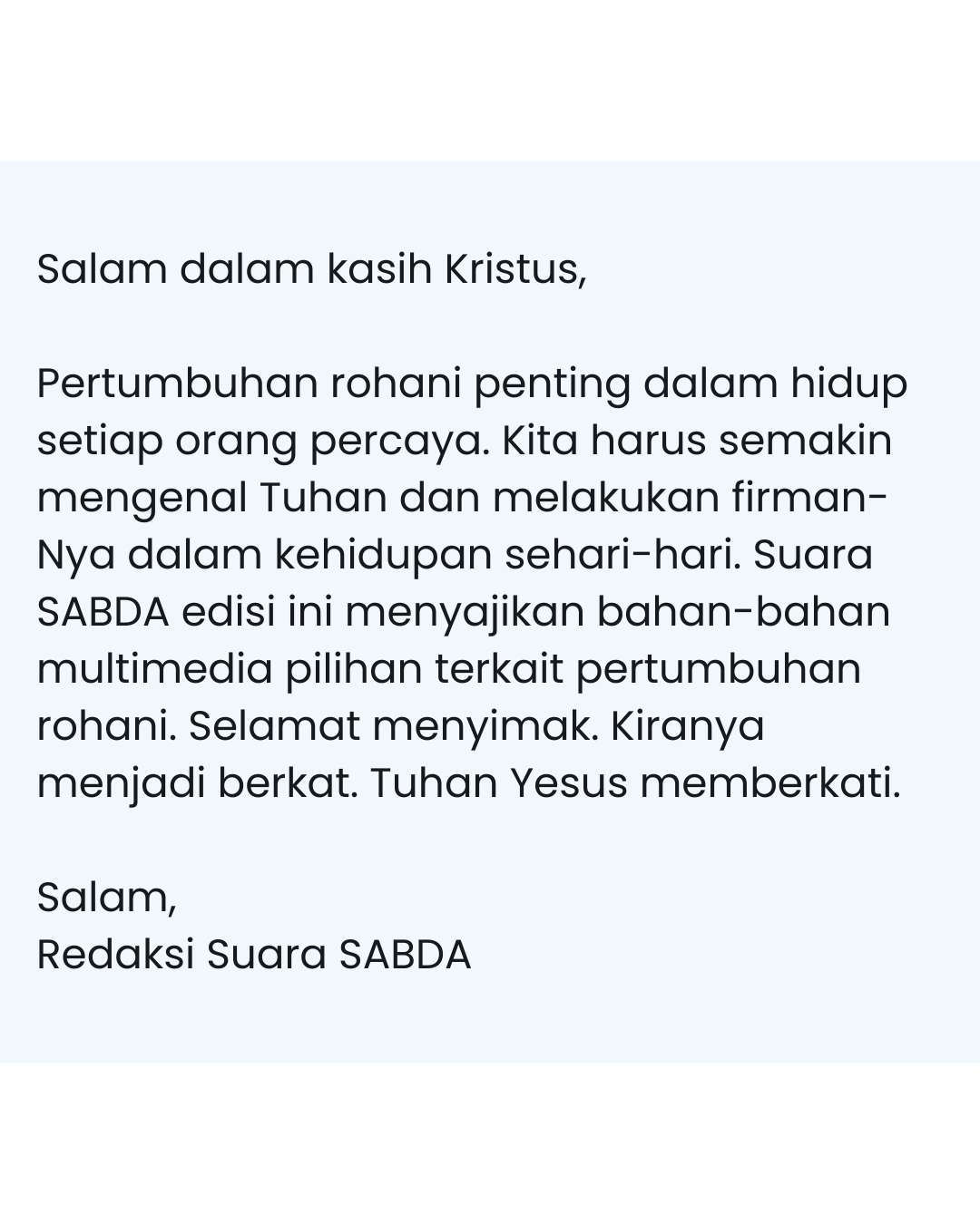 Pengantar Suara SABDA Januari edisi 2.