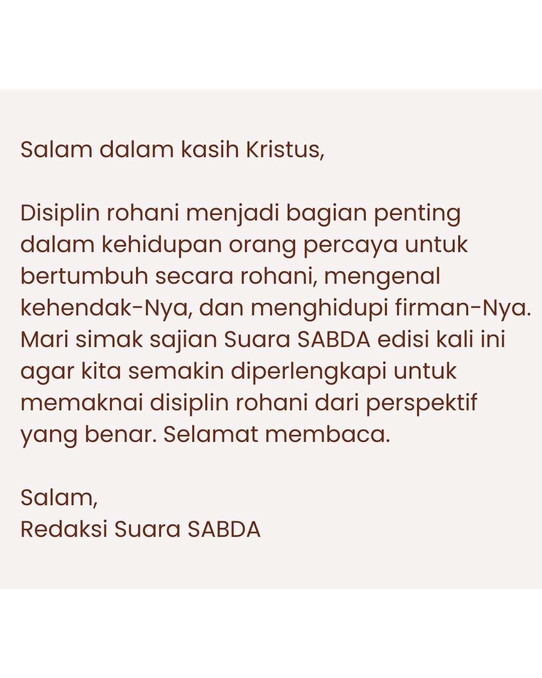 Pengantar Suara SABDA Maret edisi 1.