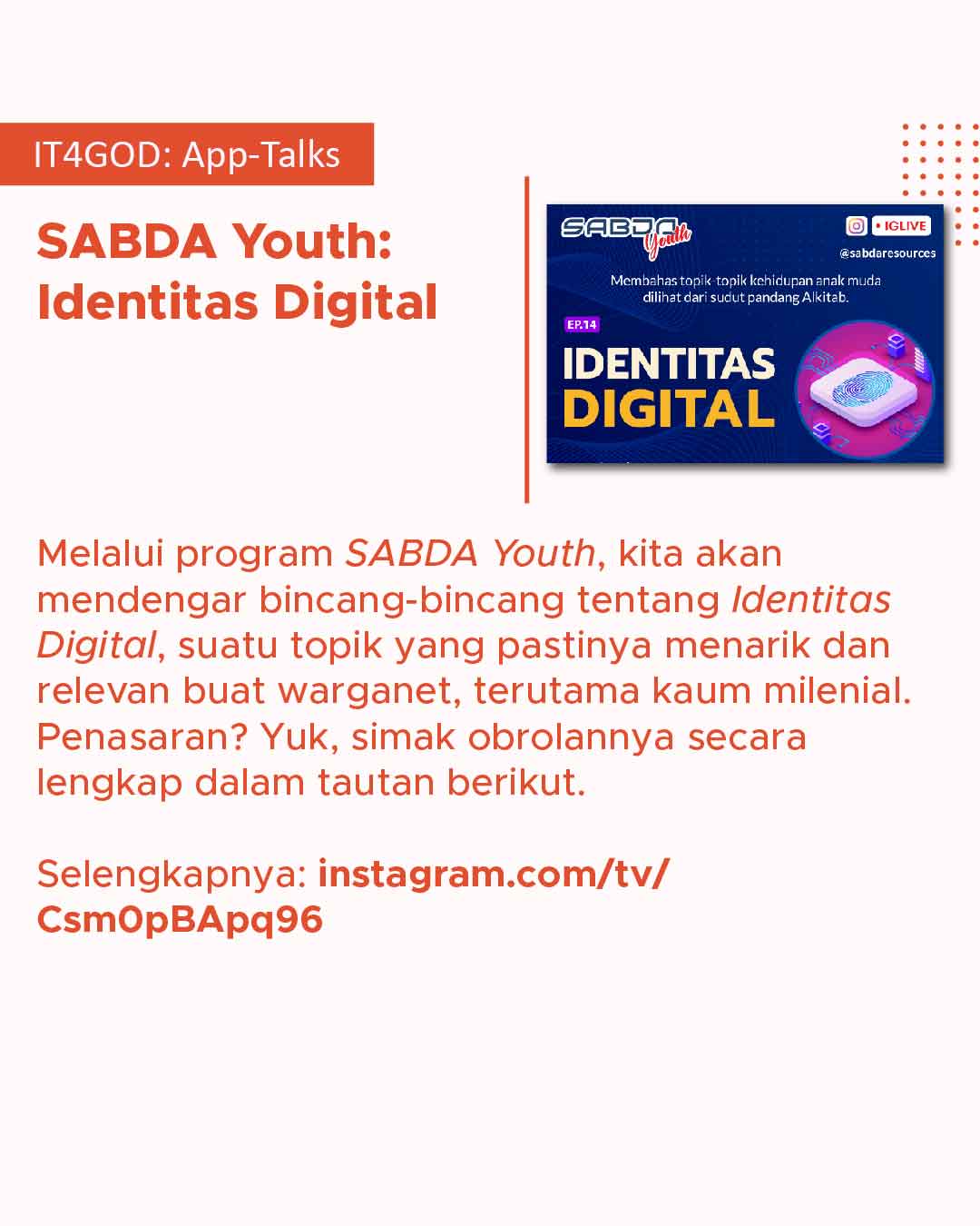 Bincang-bincang tentang Identitas Digital melalui program SABDA Youth.