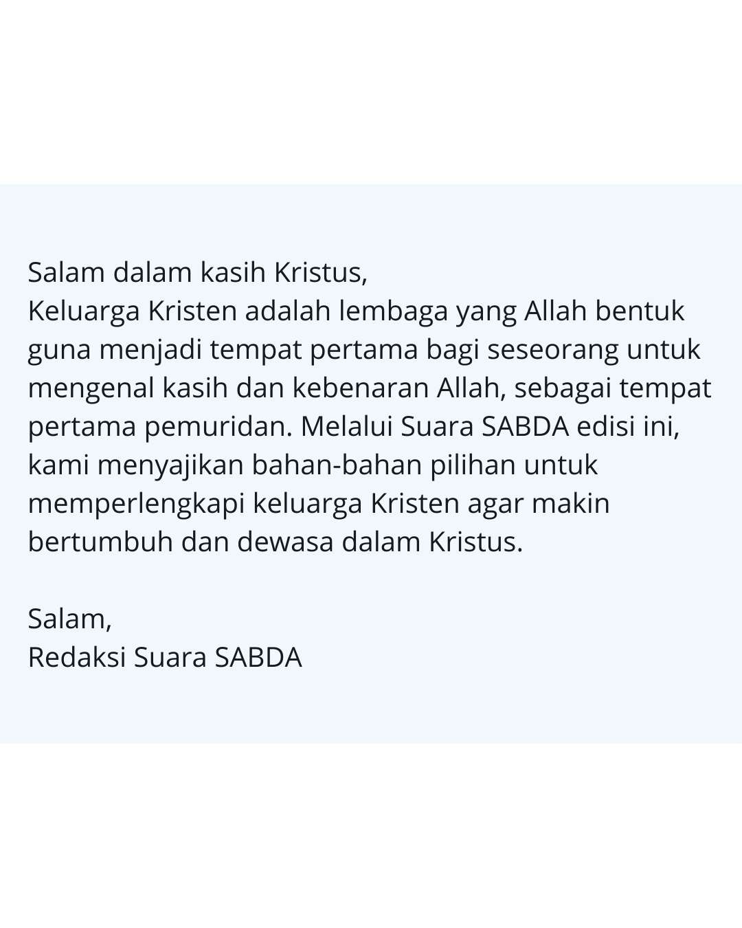 Pengantar Suara SABDA September edisi 1.