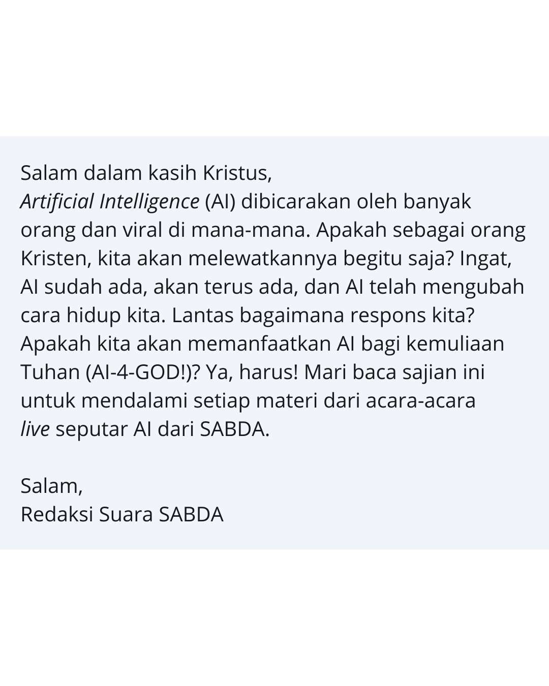 Pengantar Suara SABDA edisi Oktober 1